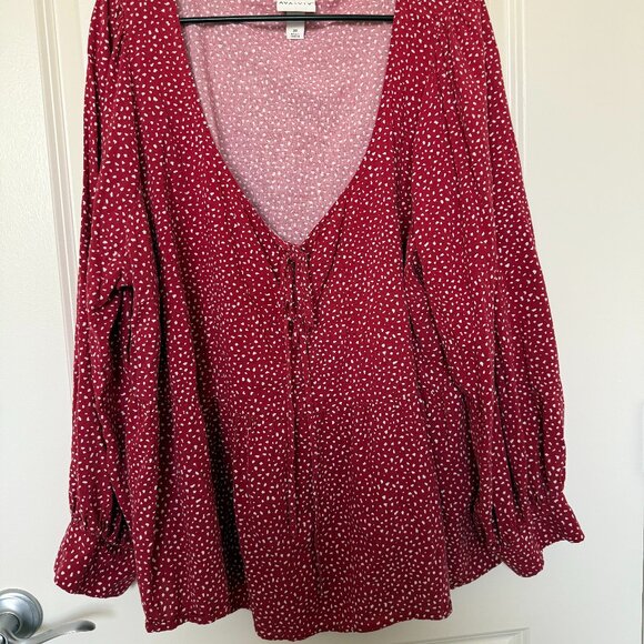 Ava & Viv Red Print Peasant Blouse – Size 3X – Flowy Boho Tunic Top - Picture 1 of 3